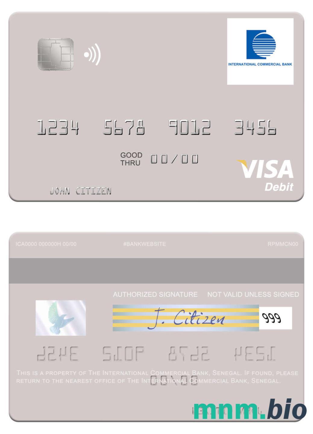 Senegal The International Commercial Bank visa debet karta przykład w formacie PSD